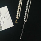 Collier ras du cou à deux rangs de perles de tailles assorties | Blanc ou gris 