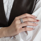 Bague ajustable en dentelle florale et cristal | Couleur argentée 