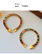 Bracelet de tennis baguette en cristal arc-en-ciel | Doré 