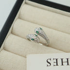 Bague serpent à double tête en argent | Bijou serpent en cristal