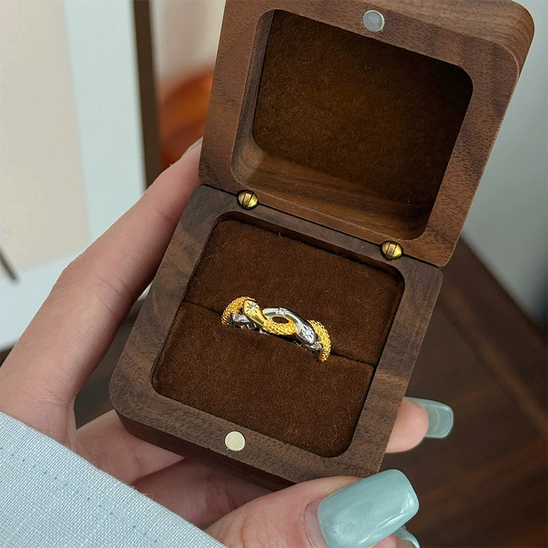 Bague à maillons torsadés et lisses bicolores | Ajustable