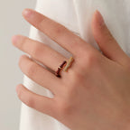 Bague ajustable en bambou, pavée d'émail et de cristaux | Or 