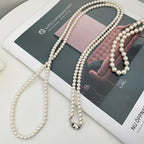 Collier long à plusieurs rangs de perles | Blanc ou gris 