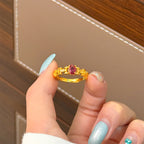 Vintage Style Ruby Red Gemstone Ring | Gold Adjustable