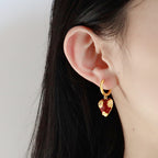 Ensemble de bijoux en émail bordeaux en forme de cœur floral | Collier et boucles d'oreilles 