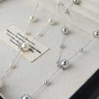 Collier sautoir en argent sterling avec perle flottante | Ajustable 