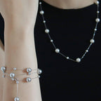 Collier sautoir en argent sterling avec perle flottante | Ajustable 