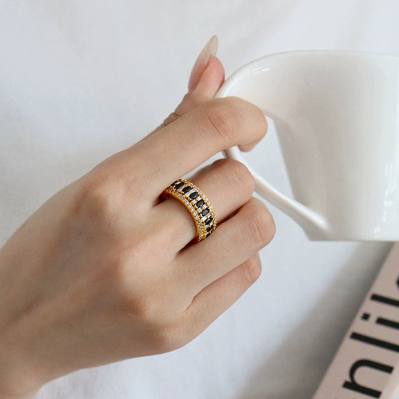 Art Deco Style Black Marquise & Crystal Eternity Band