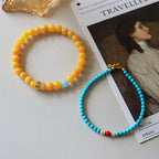 Ensemble de bracelets empilables en pierres naturelles éclatantes | Turquoise et jaune 