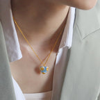 Ensemble de bijoux en émail bleu en forme de cœur floral | Collier et boucles d'oreilles 