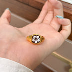 Vintage Style Flower Cameo Signet Ring | Gold Adjustable