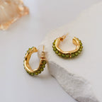 Vintage Style Beaded C-Hoop Earrings | Green, Purple & Black
