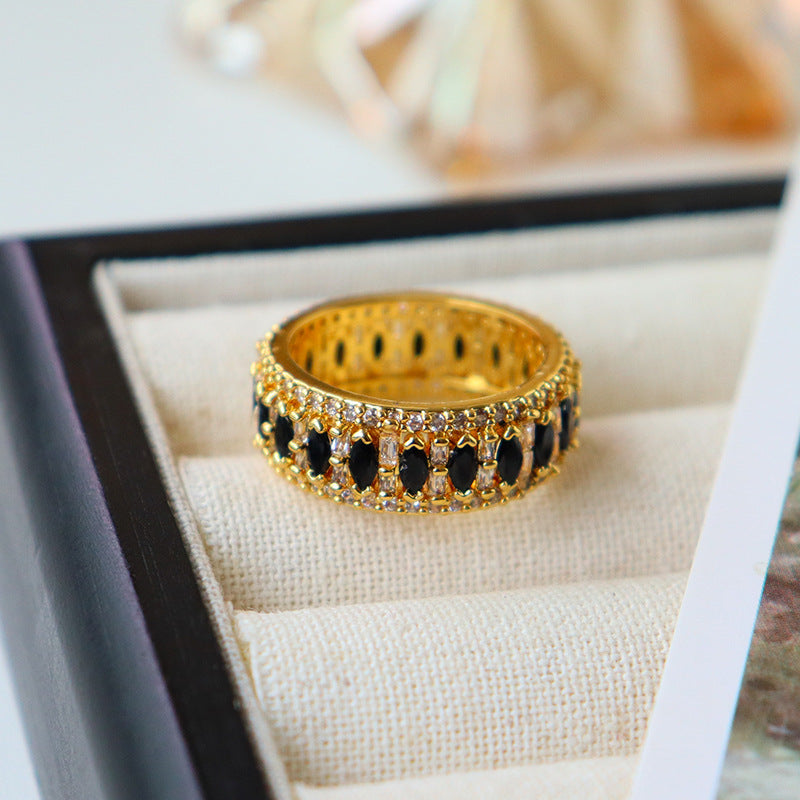 Art Deco Style Black Marquise & Crystal Eternity Band