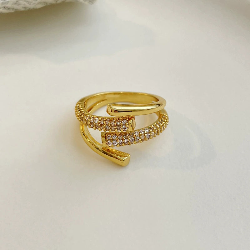 Bague ongle en cristal doré | Bijou tendance ajustable