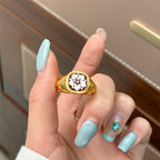 Vintage Style Flower Cameo Signet Ring | Gold Adjustable