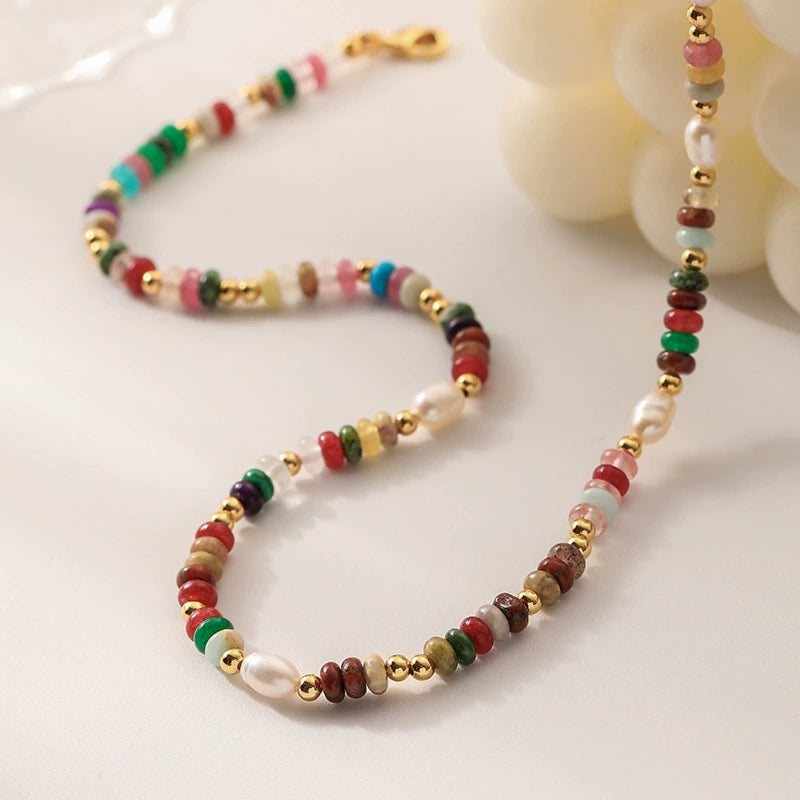 Collier de perles et pierres naturelles colorées 