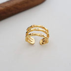 Bague ajustable triple rangée de cristaux en bambou | Bague empilable dorée 