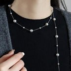 Collier sautoir en argent sterling avec perle flottante | Ajustable 