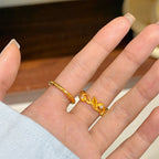 Ensemble de bagues ajustables délicates en or, motif bambou et vigne florale