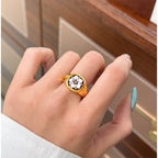 Vintage Style Flower Cameo Signet Ring | Gold Adjustable
