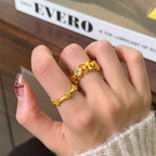 Vintage Baroque Filigree & Bamboo Gold Ring Set