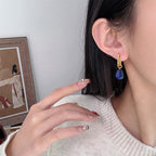 Ensemble de bijoux en lapis-lazuli brut | Collier et boucles d'oreilles créoles géométriques 