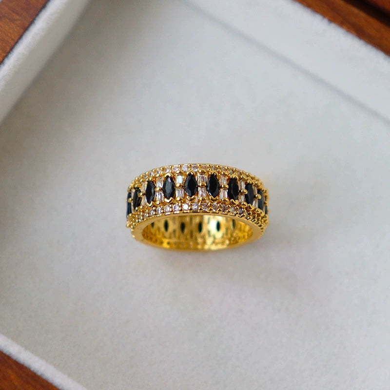 Art Deco Style Black Marquise & Crystal Eternity Band