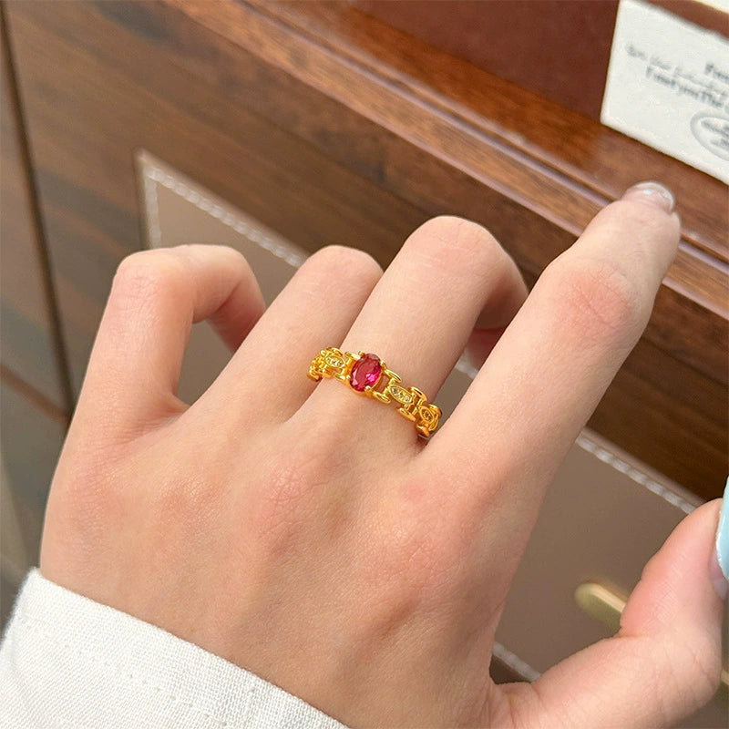 Bague vintage en rubis | Or ajustable