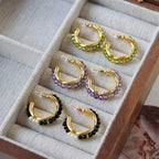 Vintage Style Beaded C-Hoop Earrings | Green, Purple & Black