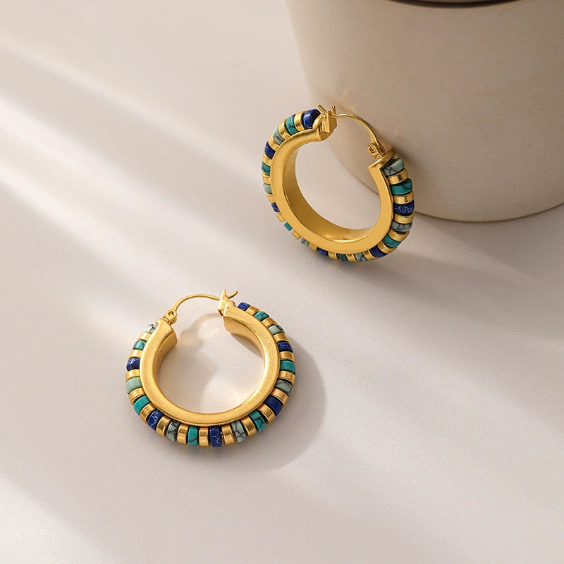 "Santorini" Beaded Gold Hoop Earrings