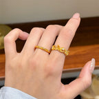 Ensemble de bagues ajustables délicates en or, motif bambou et vigne florale