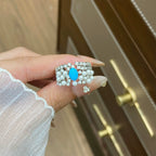 Vintage Style Wide Pearl & Crystal Ring with Blue Stone