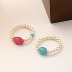 Bague extensible en pierre naturelle et perles | 2 couleurs 
