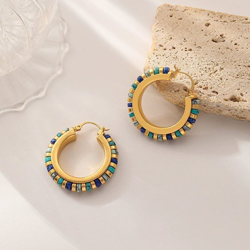 "Santorini" Beaded Gold Hoop Earrings