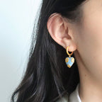 Ensemble de bijoux en émail bleu en forme de cœur floral | Collier et boucles d'oreilles 