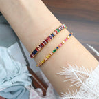 Bracelet de tennis baguette en cristal arc-en-ciel | Doré 