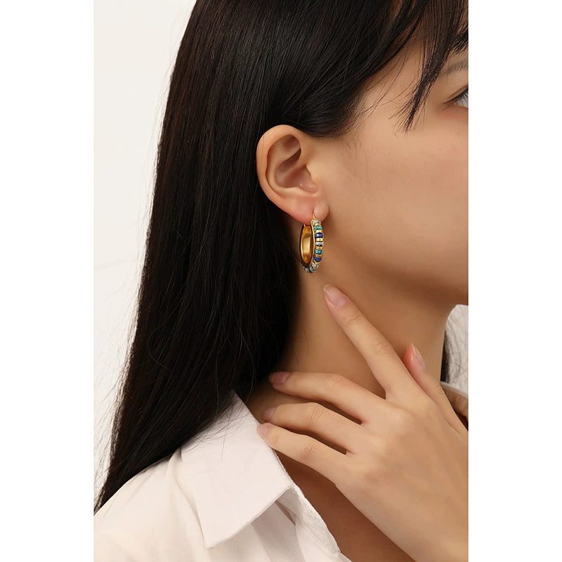 "Santorini" Beaded Gold Hoop Earrings