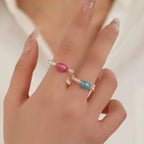 Bague extensible en pierre naturelle et perles | 2 couleurs 
