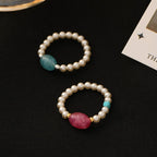 Bague extensible en pierre naturelle et perles | 2 couleurs 