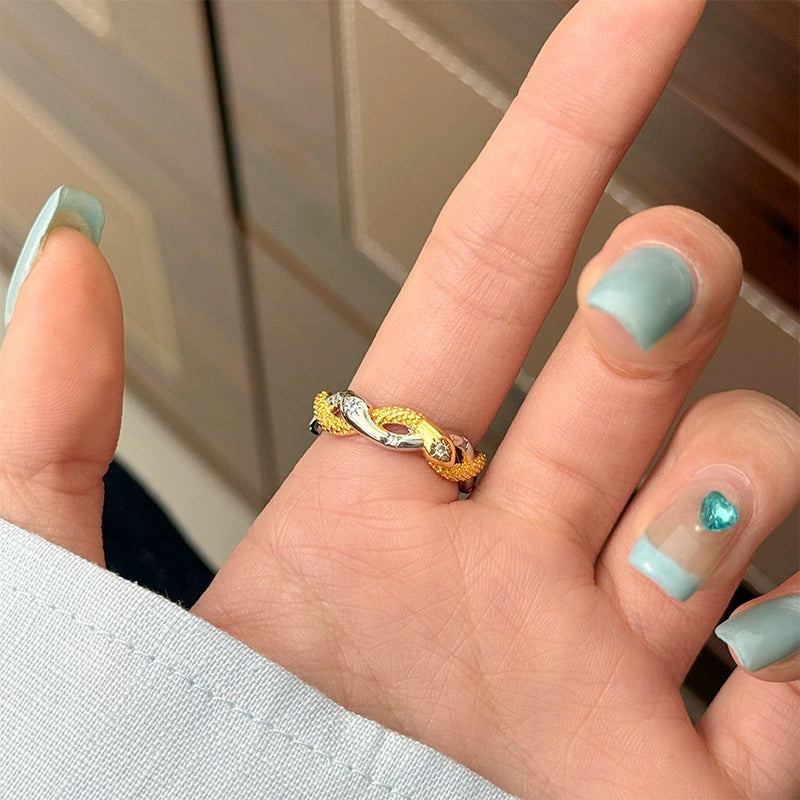 Bague à maillons torsadés et lisses bicolores | Ajustable